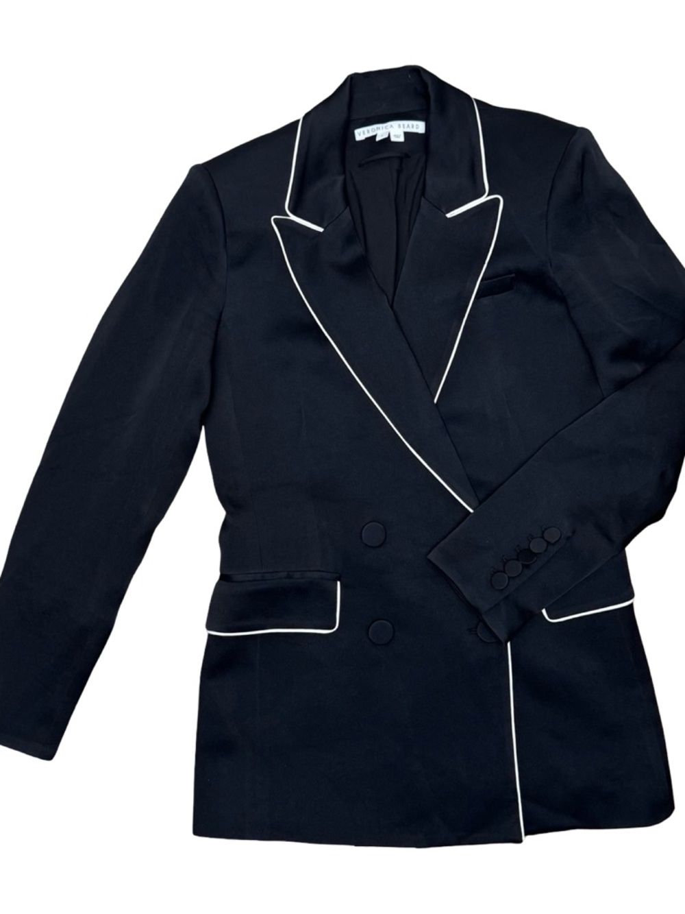 $695 VERONICA BEARD "Eiza" Black Satin Jacket Blazer Sz 6 - Picture 7 of 10